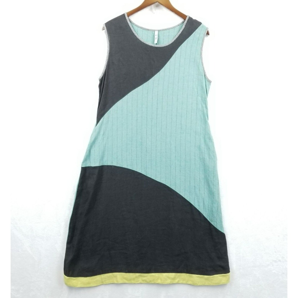 Khangura Maxi Dress Women M‎ Colorblock Linen Sleeveless Pockets Art Lagenlook